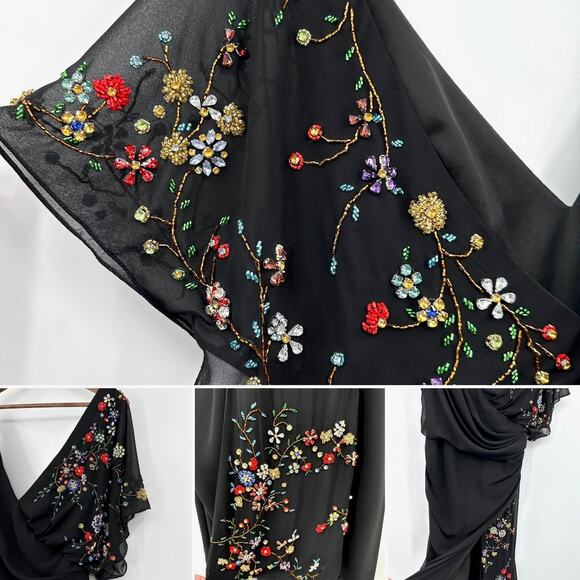 Mac Duggal Faux Wrap Multi Colored Beaded Floral Ruched Gown G1690 Sz 8 NWT - Picture 4 of 13